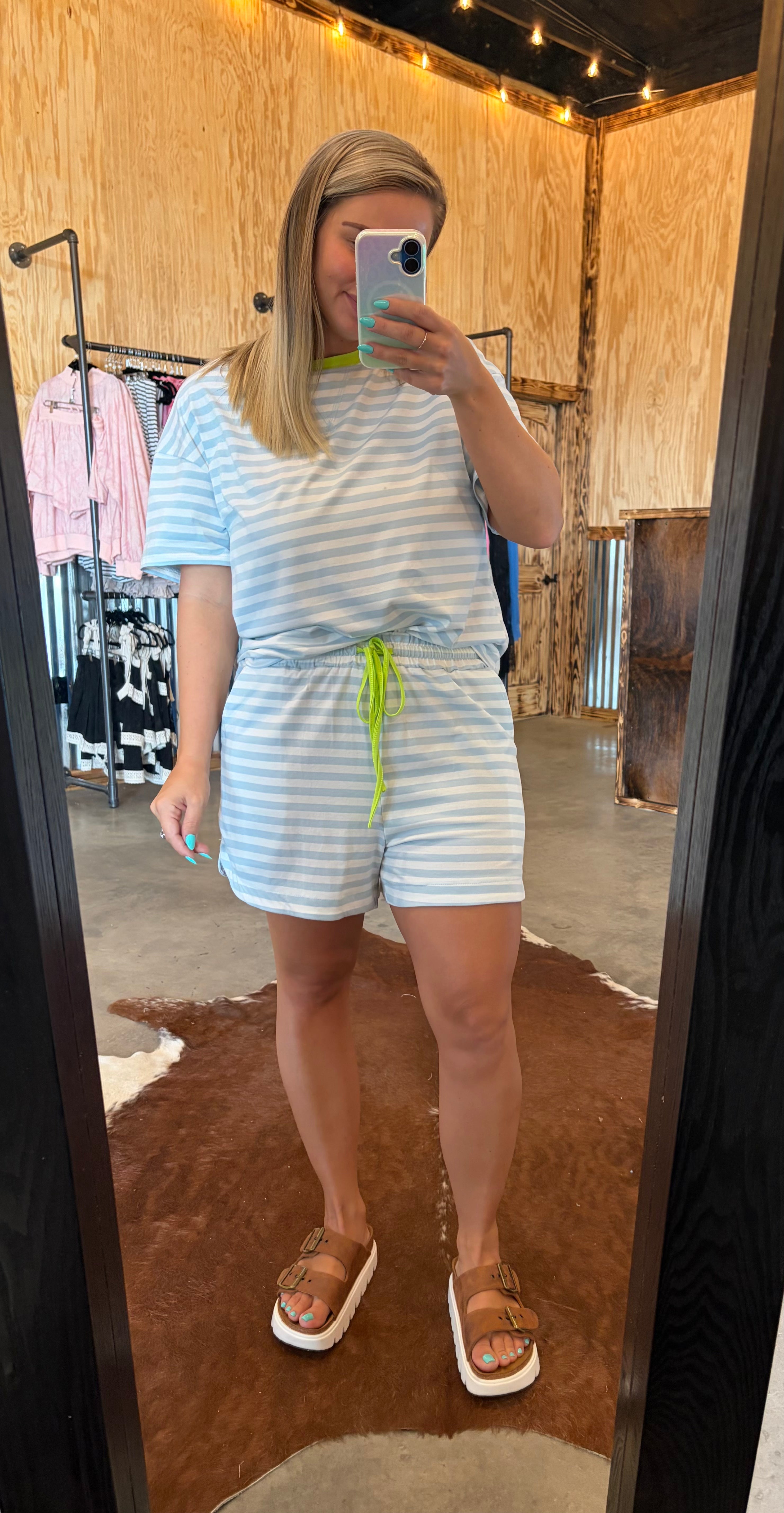 Blue Stripe Top & Shorts Set