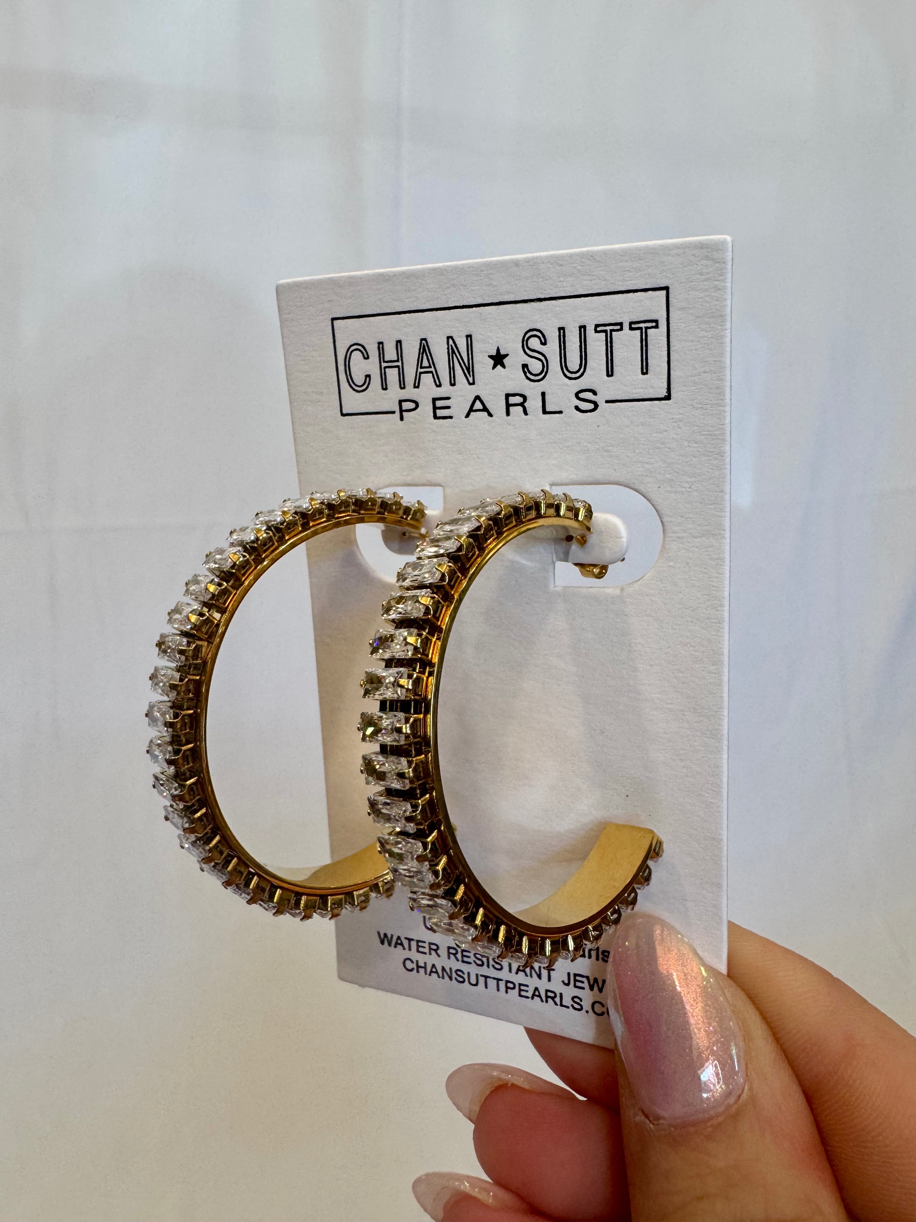Chansutt Pearls Large Diamond Hoops