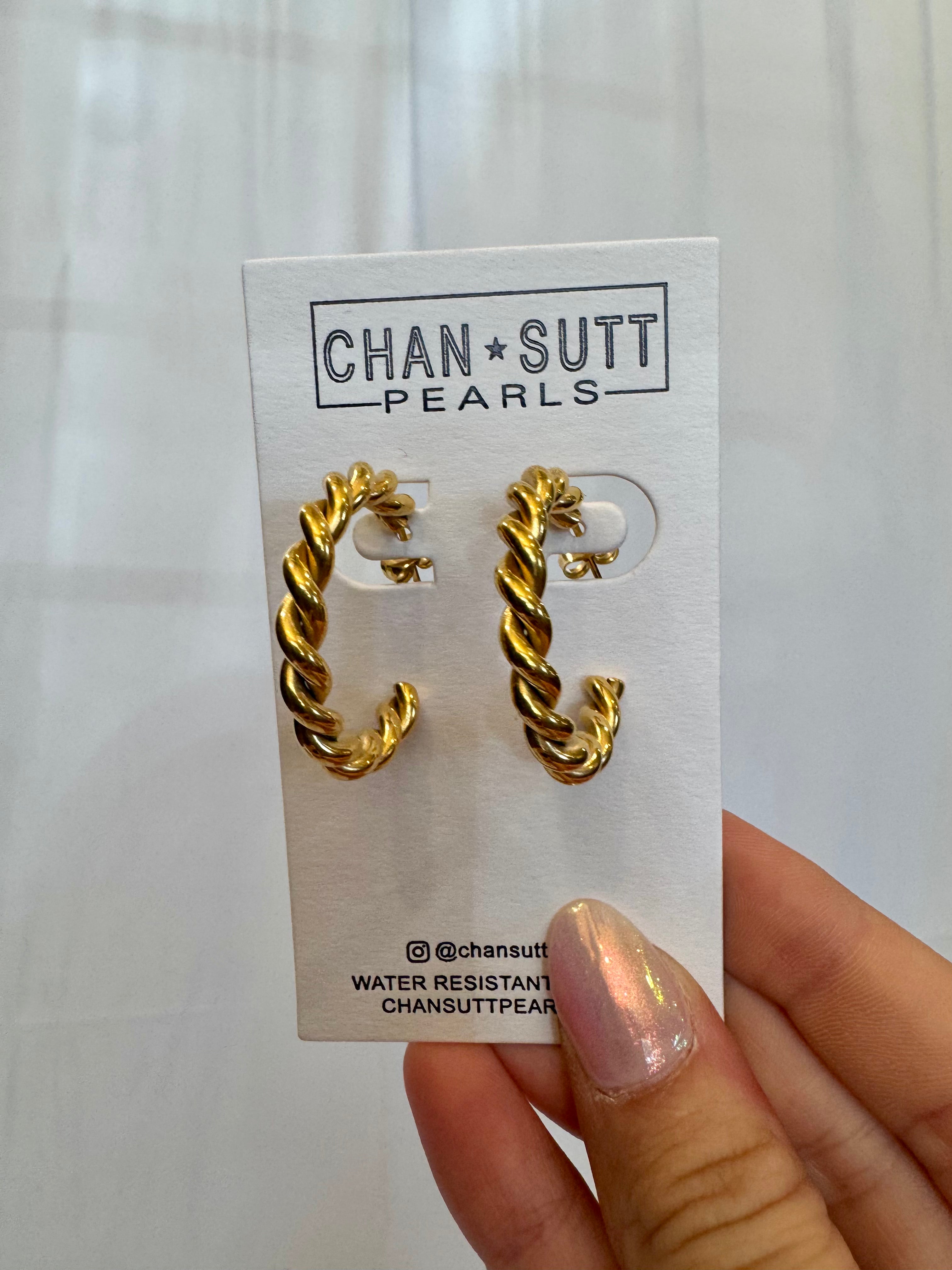 Chansutt Pearls Gold Medium Twist Hoops