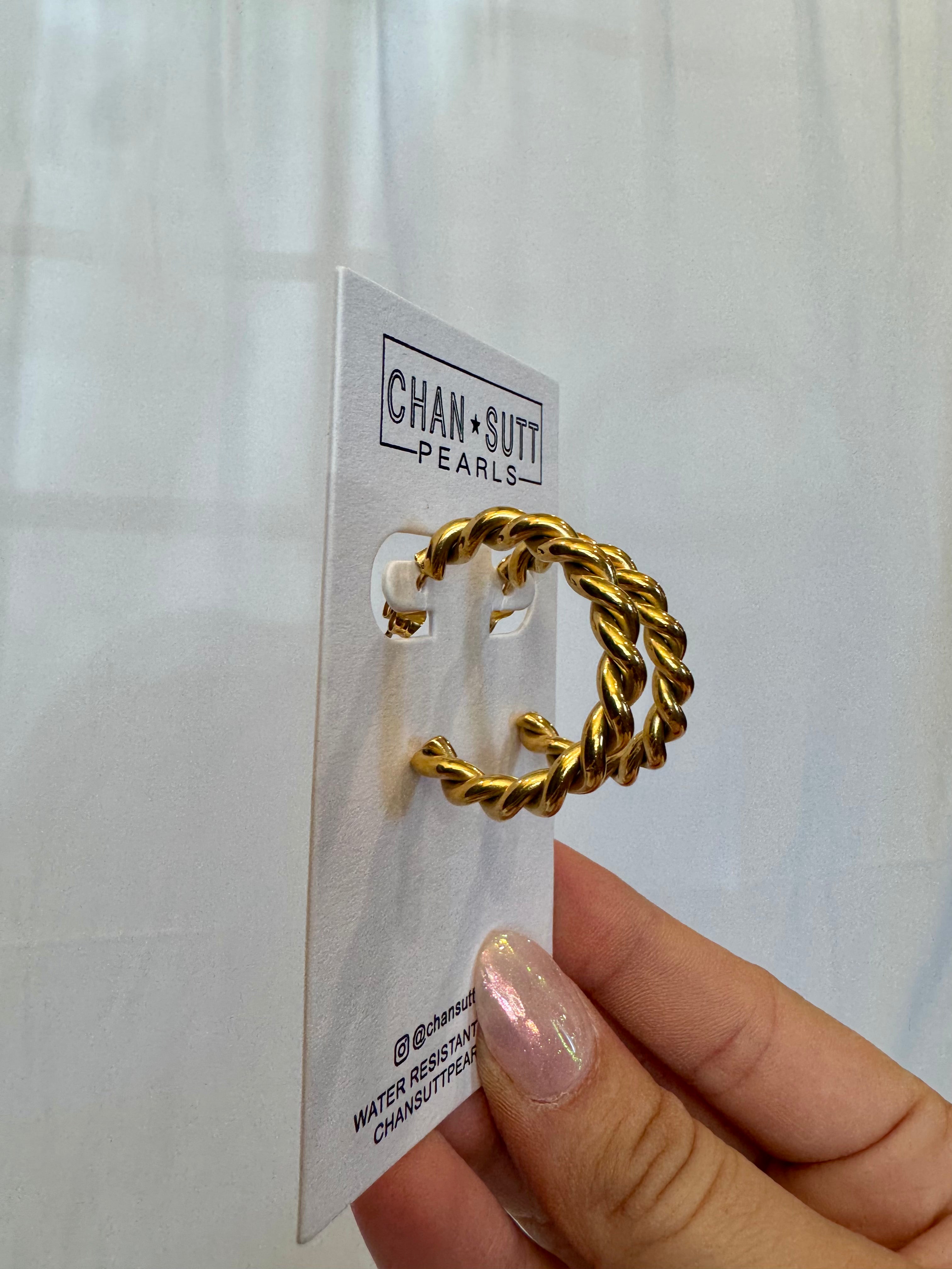 Chansutt Pearls Gold Medium Twist Hoops