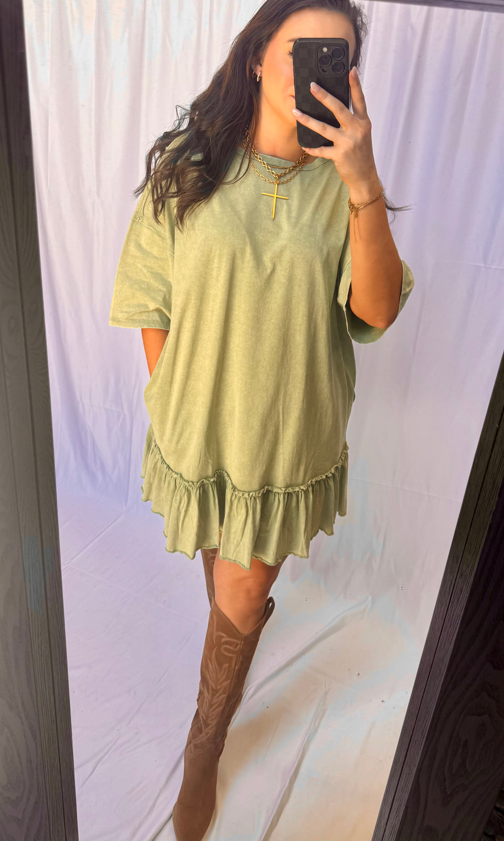 Mineral Washed Ruffled Tunic Dress