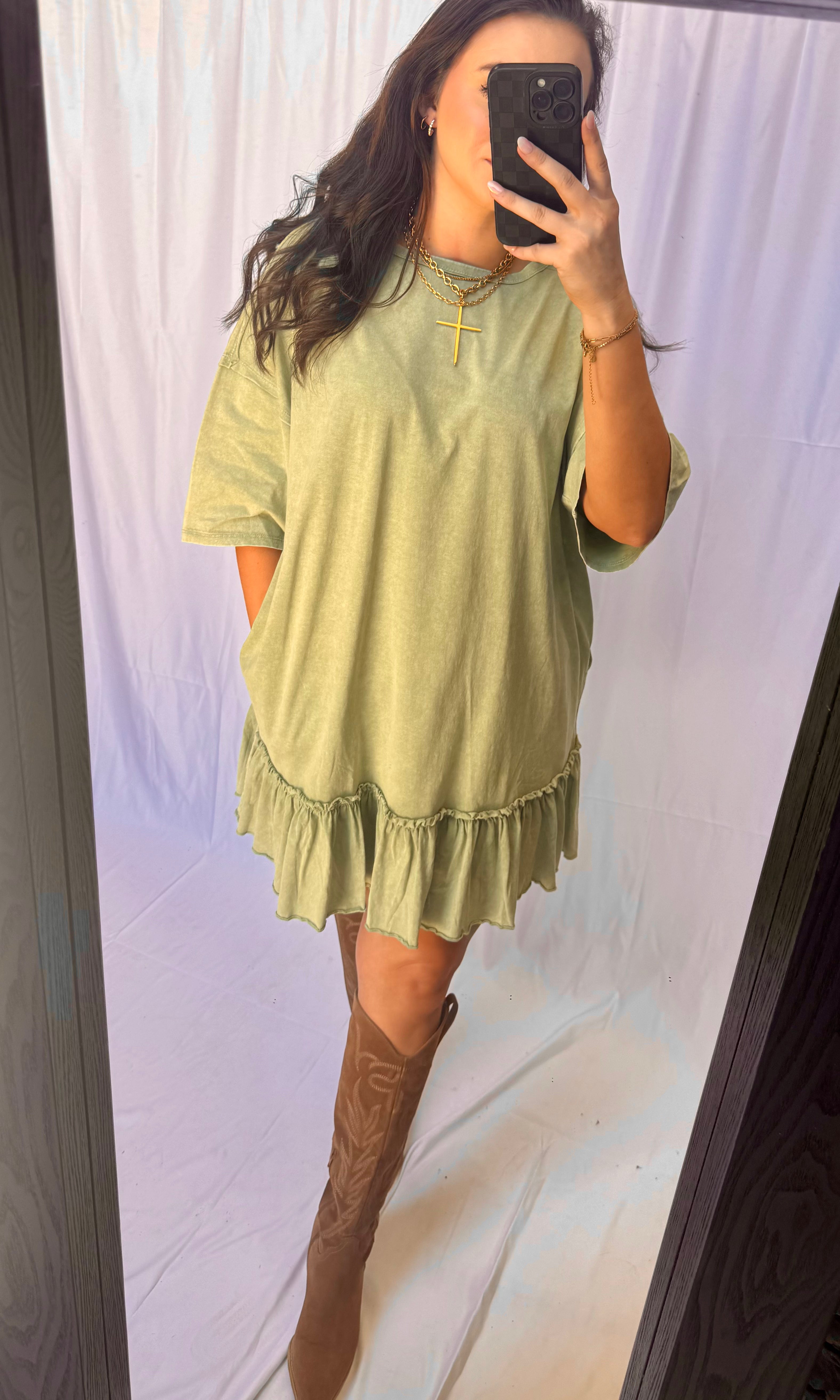 Mineral Washed Ruffled Tunic Dress - PLUS