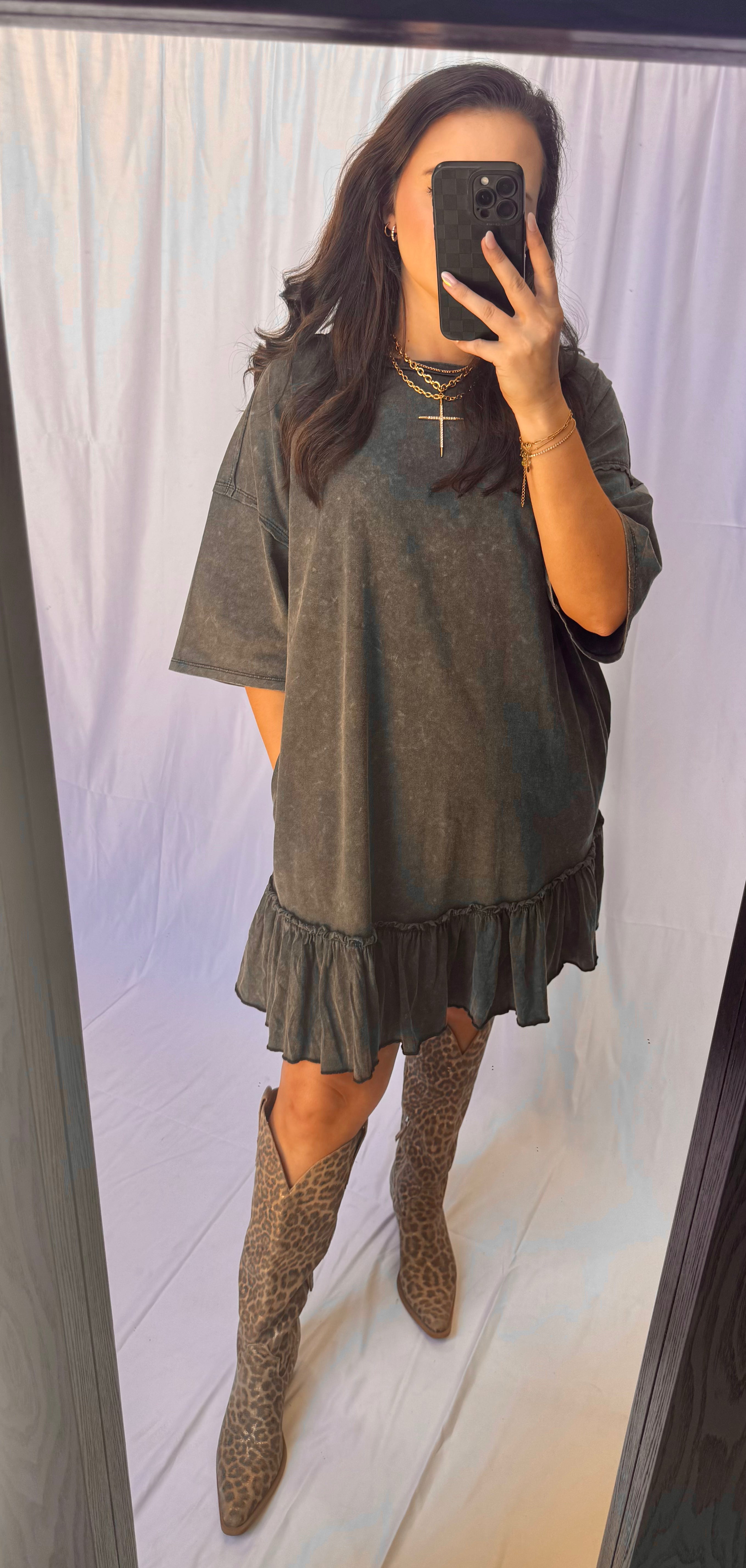 Mineral Washed Ruffled Tunic Dress