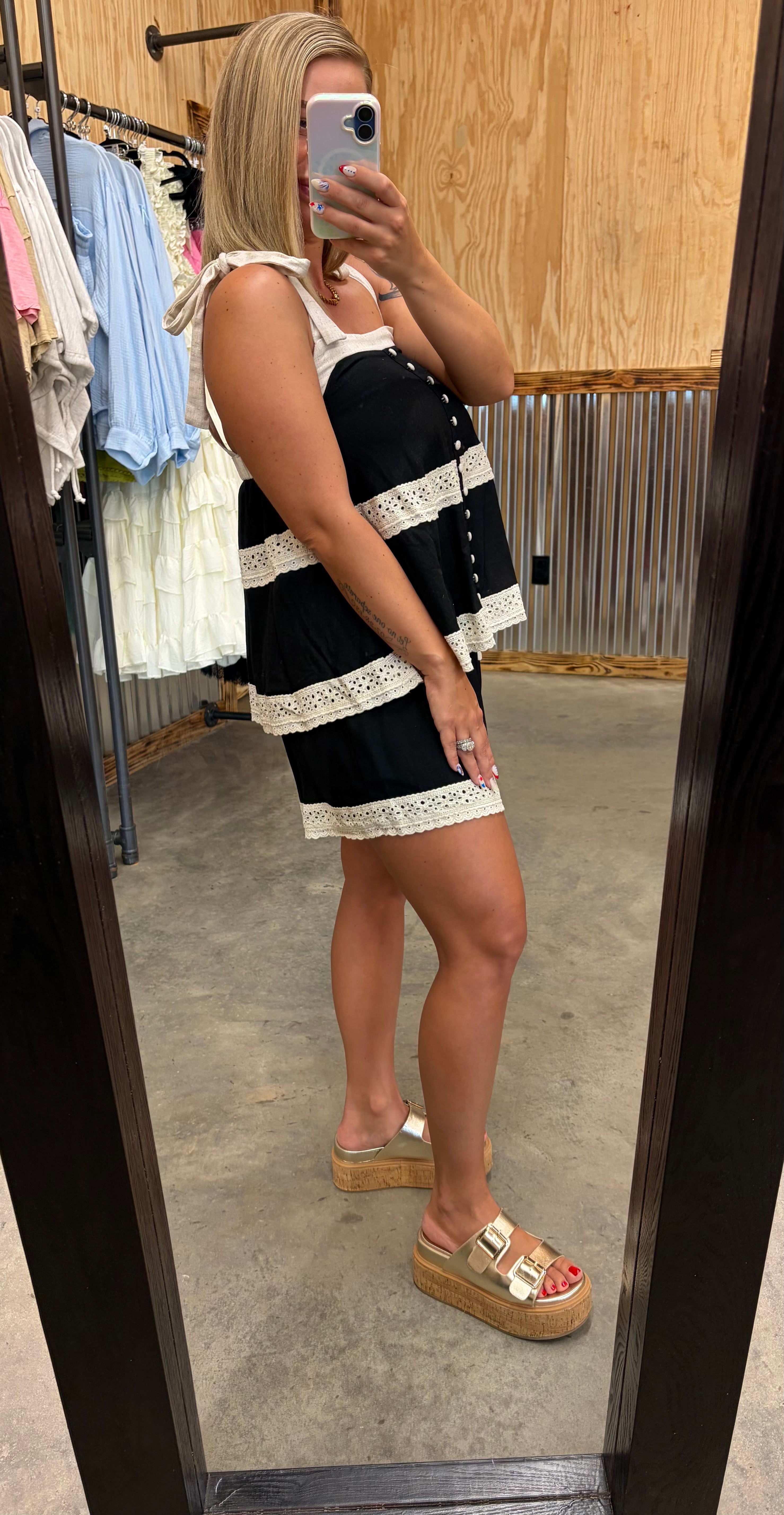Lace Top & Shorts Set w/ Bow Straps