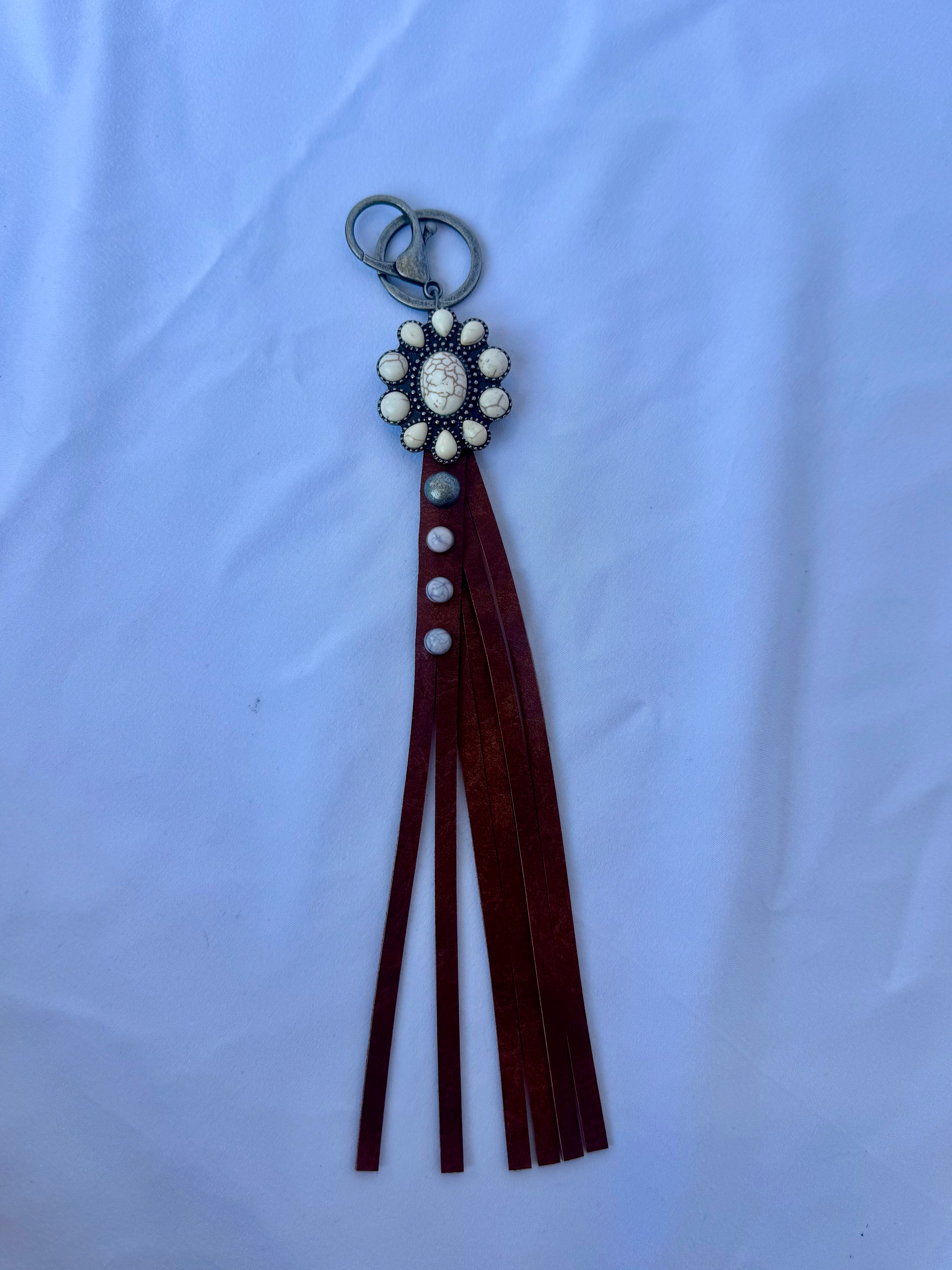 Cream Stone Key Chain/Purse Charm w/ Fringe