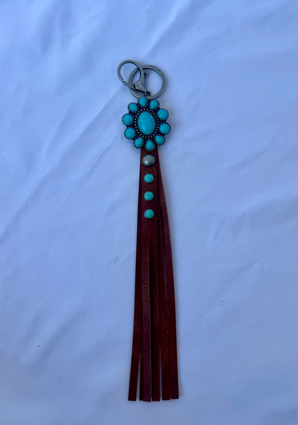 Turquoise Stone Key Chain/Purse Charm w/ Fringe