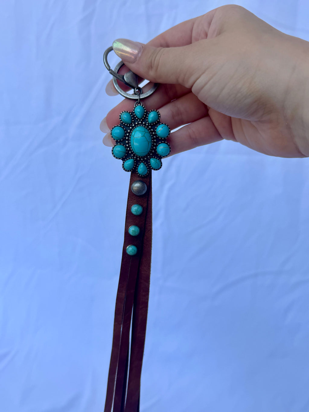 Turquoise Stone Key Chain/Purse Charm w/ Fringe