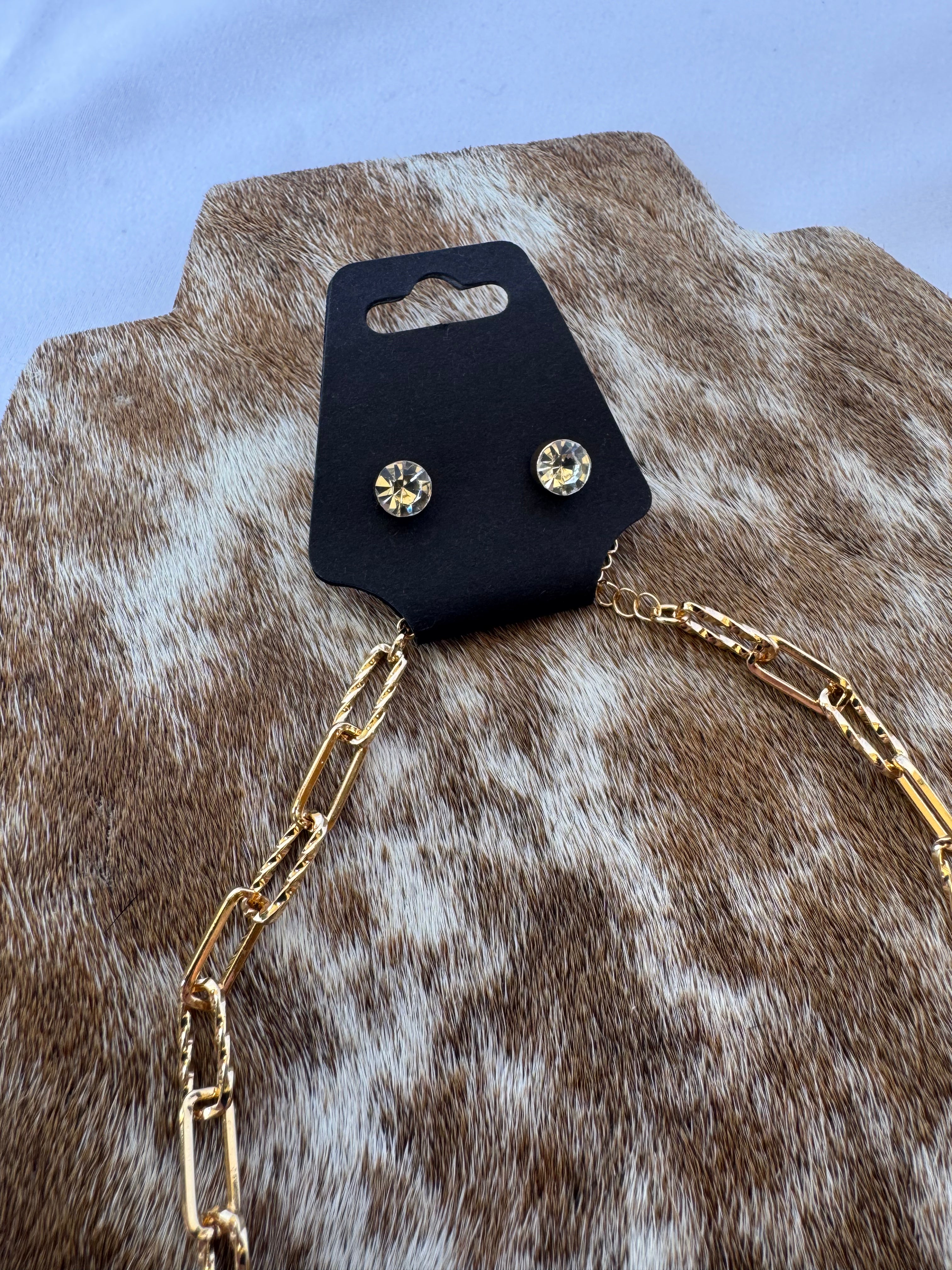 Gold Diamond Cross Necklace & Earring Set