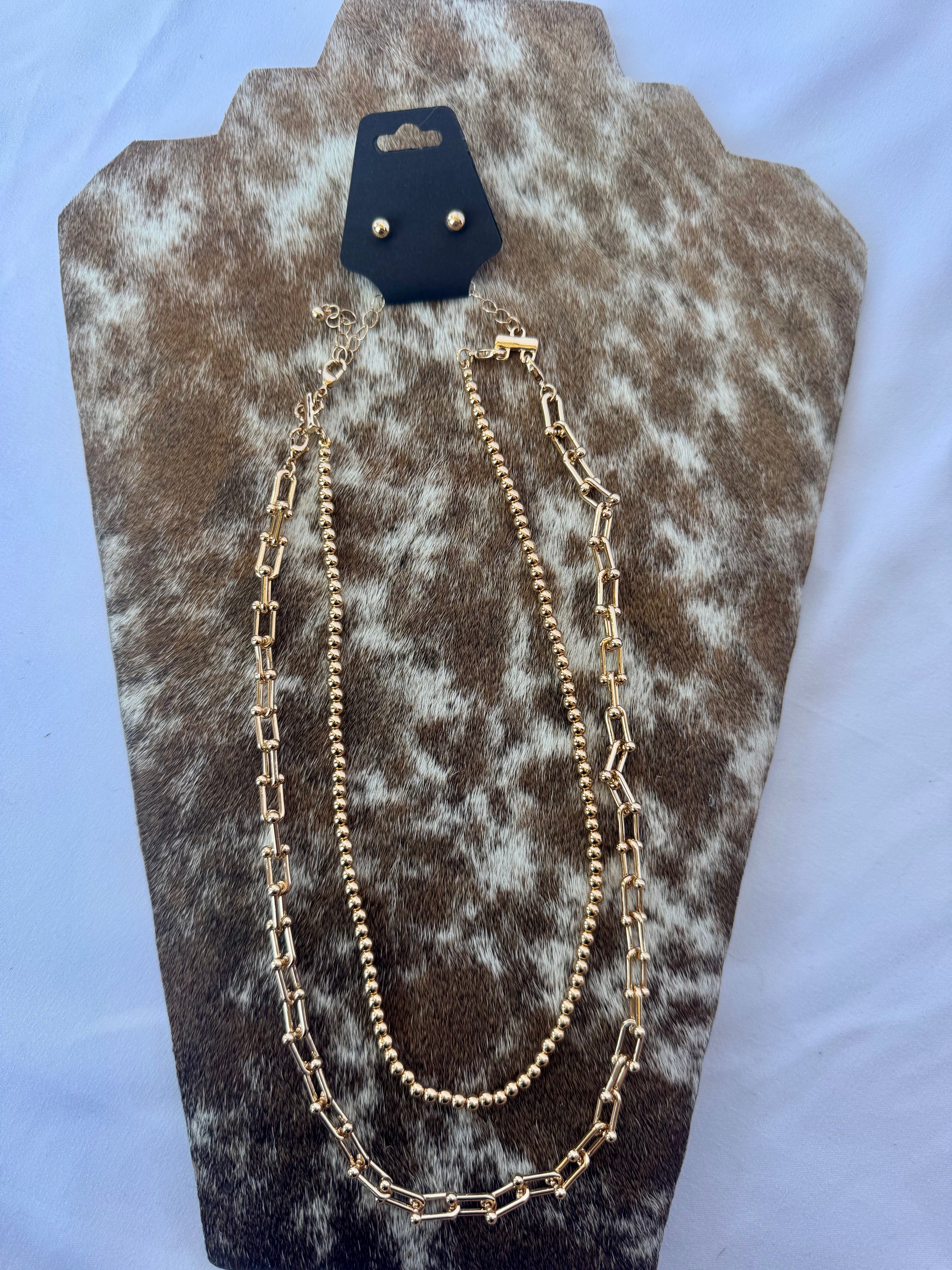 Layered Gold Necklace & Earring Set