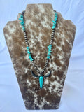 Gun Metal & Turquoise Stone w/ Longhorn