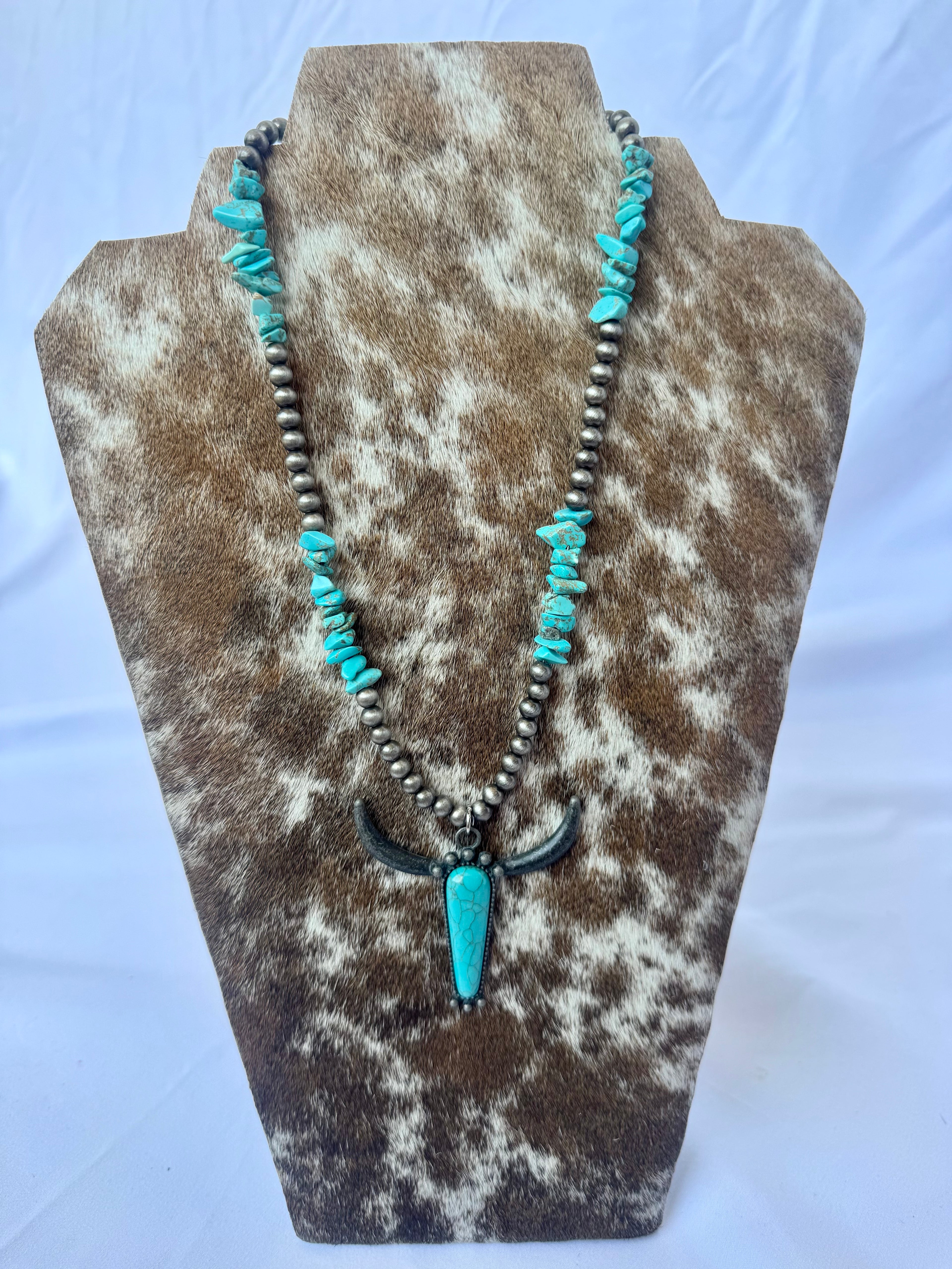 Gun Metal & Turquoise Stone w/ Longhorn