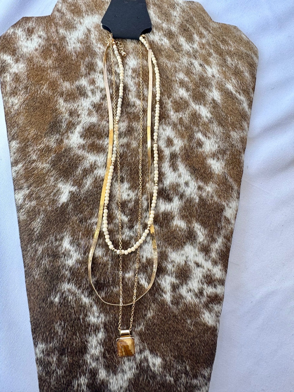 Layered Beachy Necklace w/ Tan Stone