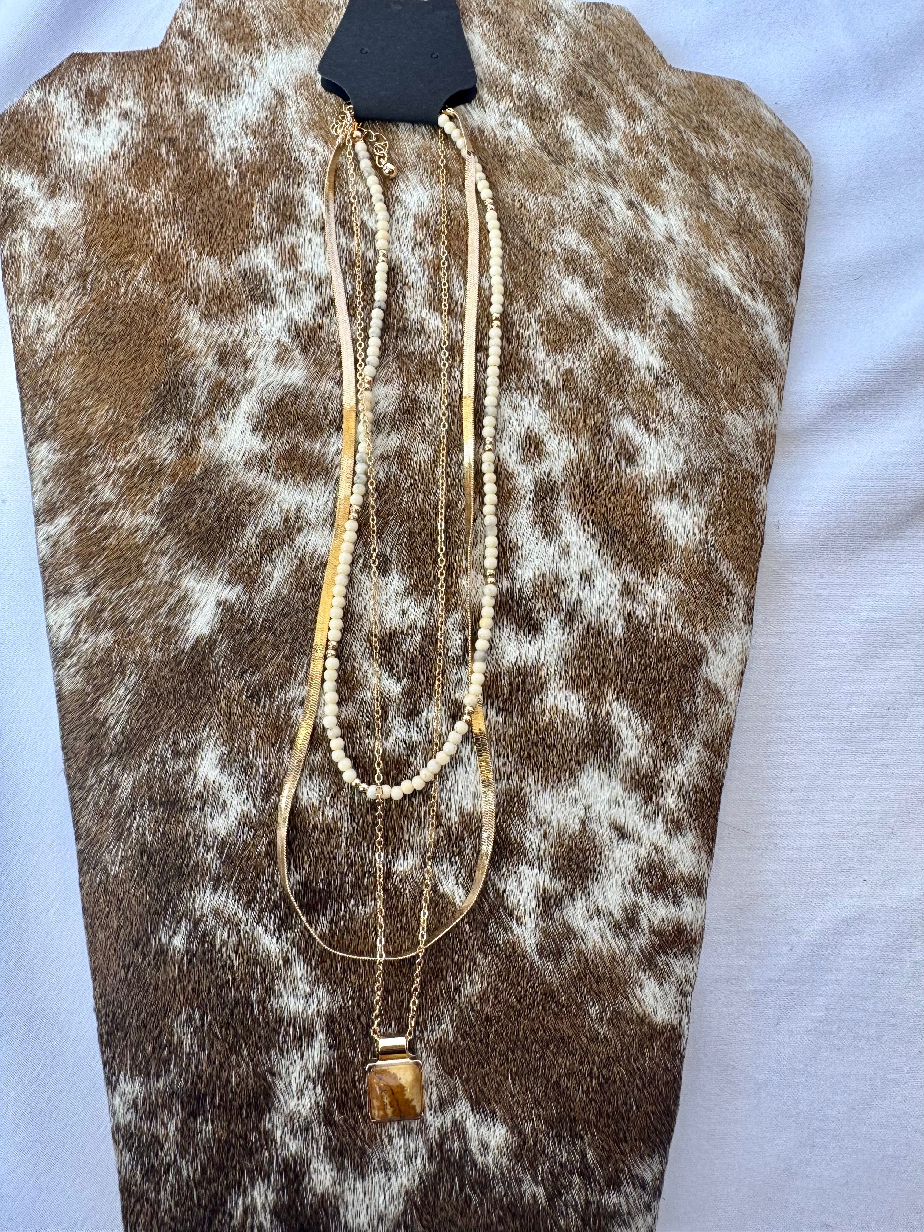 Layered Beachy Necklace w/ Tan Stone