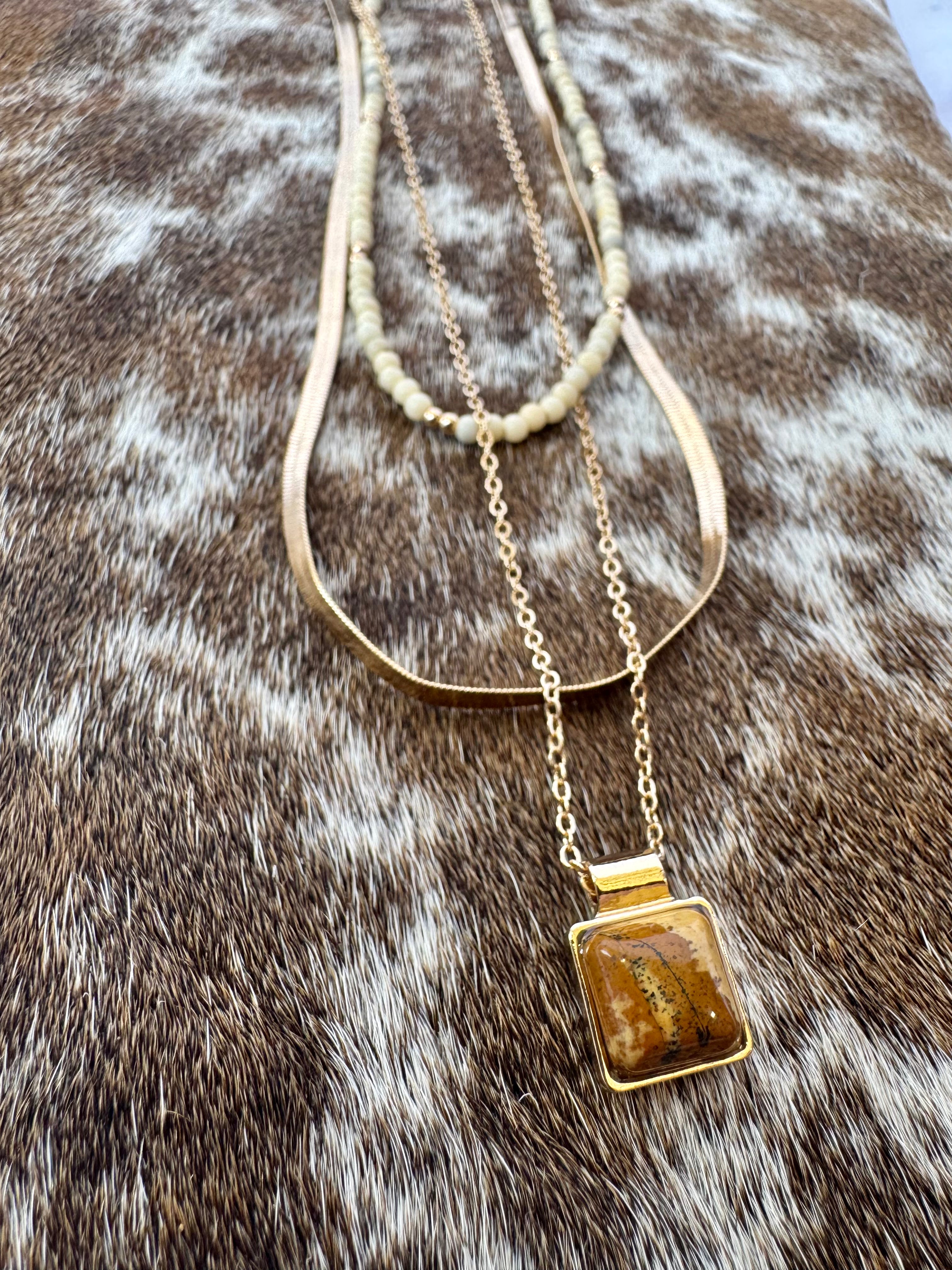 Layered Beachy Necklace w/ Tan Stone