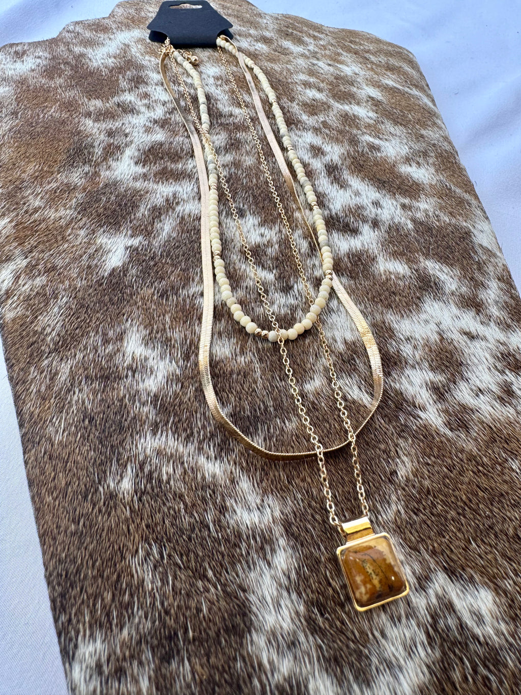 Layered Beachy Necklace w/ Tan Stone