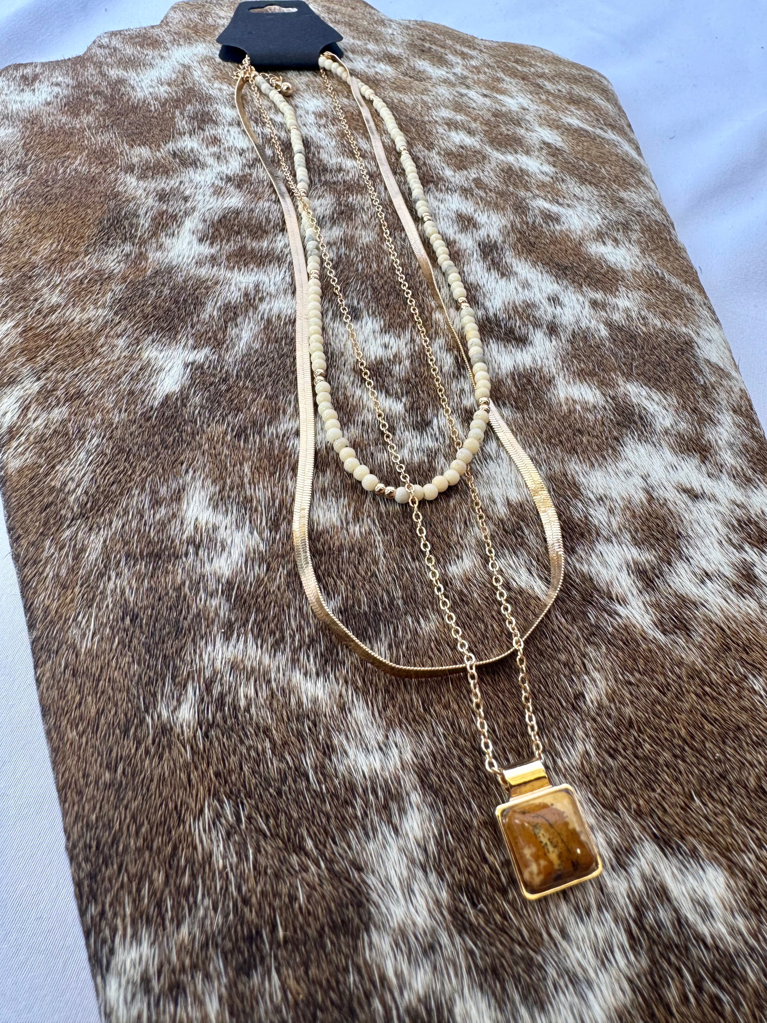 Layered Beachy Necklace w/ Tan Stone