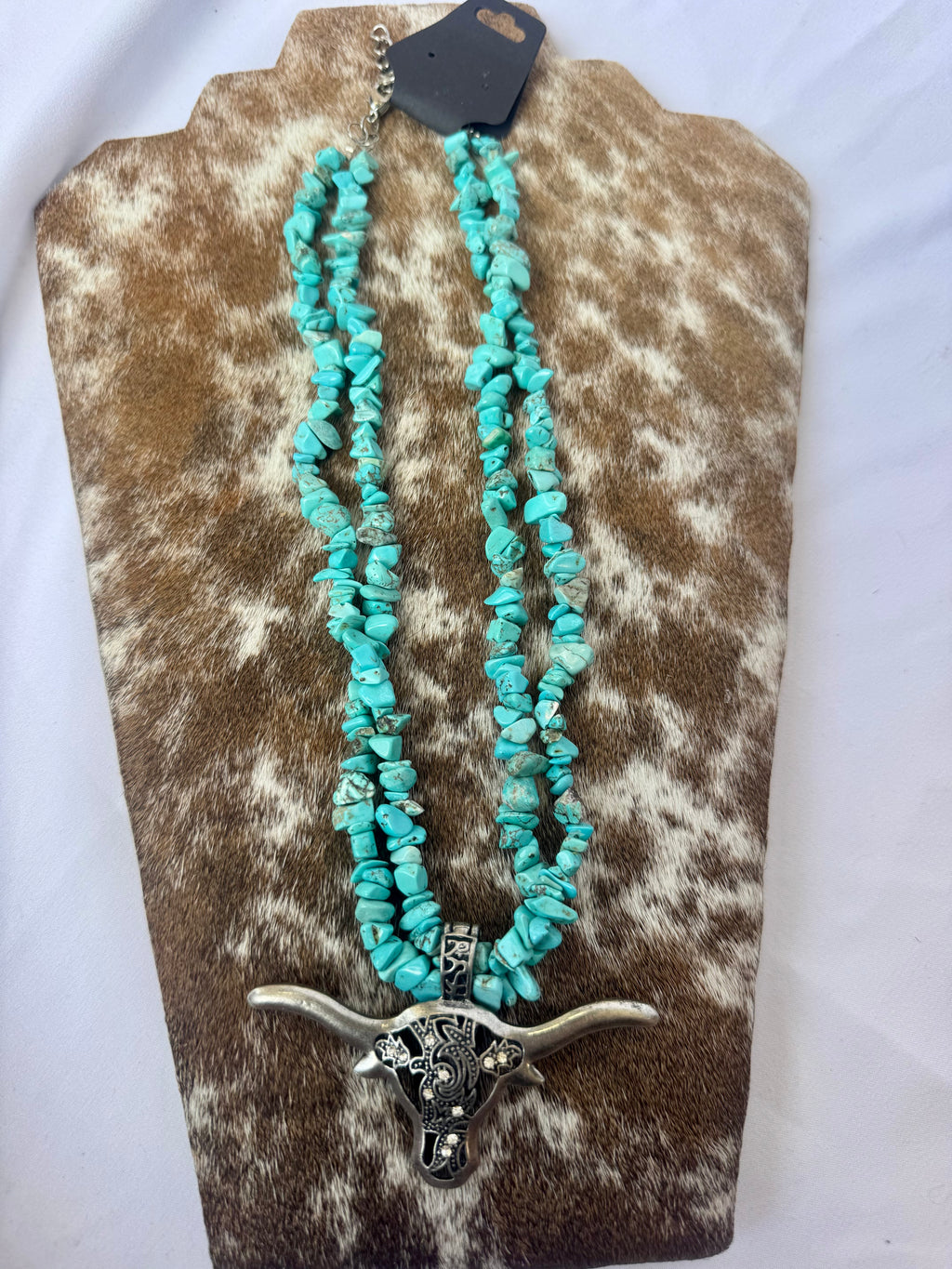Turquoise Stone Beaded Necklace w/ Longhorn