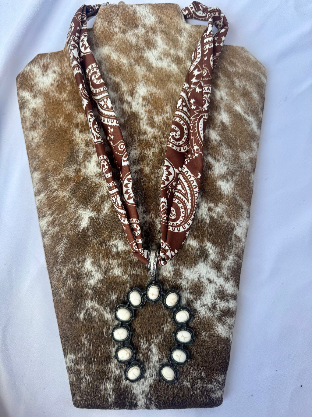 Bandana Necklace w/ Squash Blossom Stone
