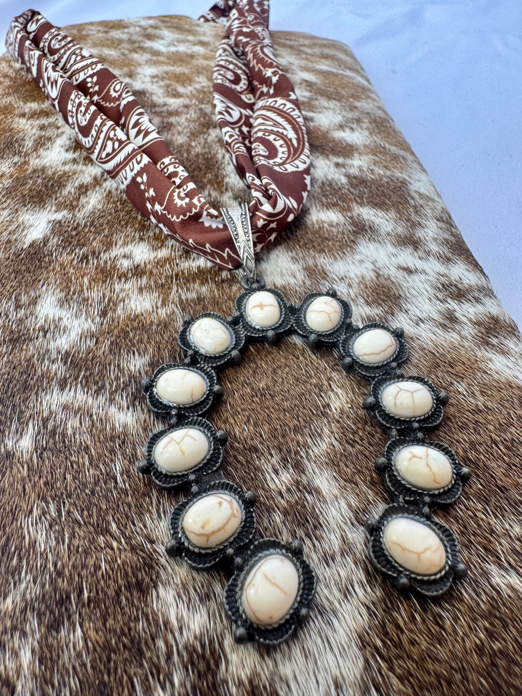 Bandana Necklace w/ Squash Blossom Stone