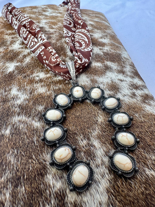 Bandana Necklace w/ Squash Blossom Stone
