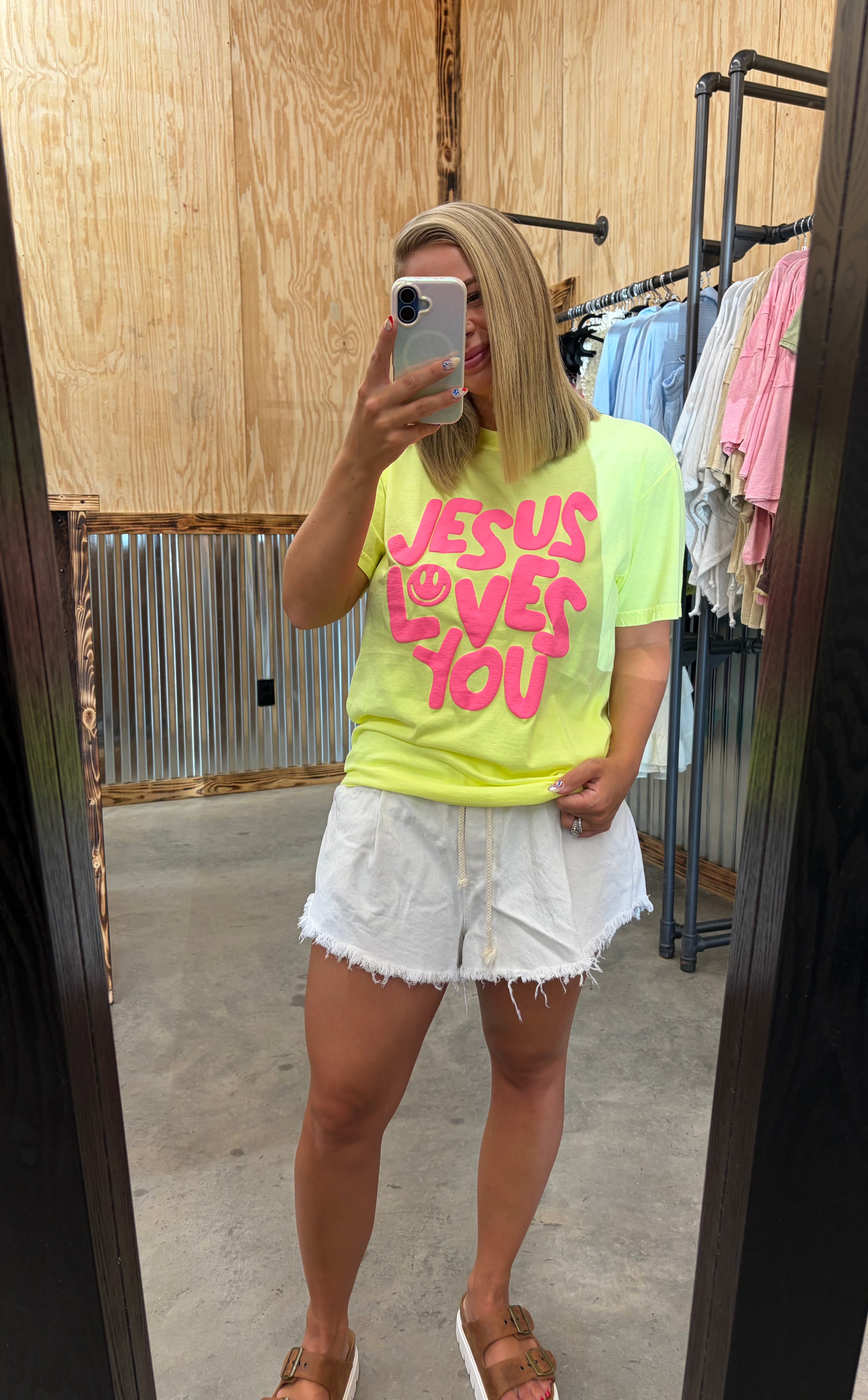 Jesus Loves You Puff Tee (Neon Lemon)