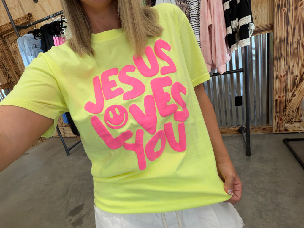 Jesus Loves You Puff Tee (Neon Lemon)
