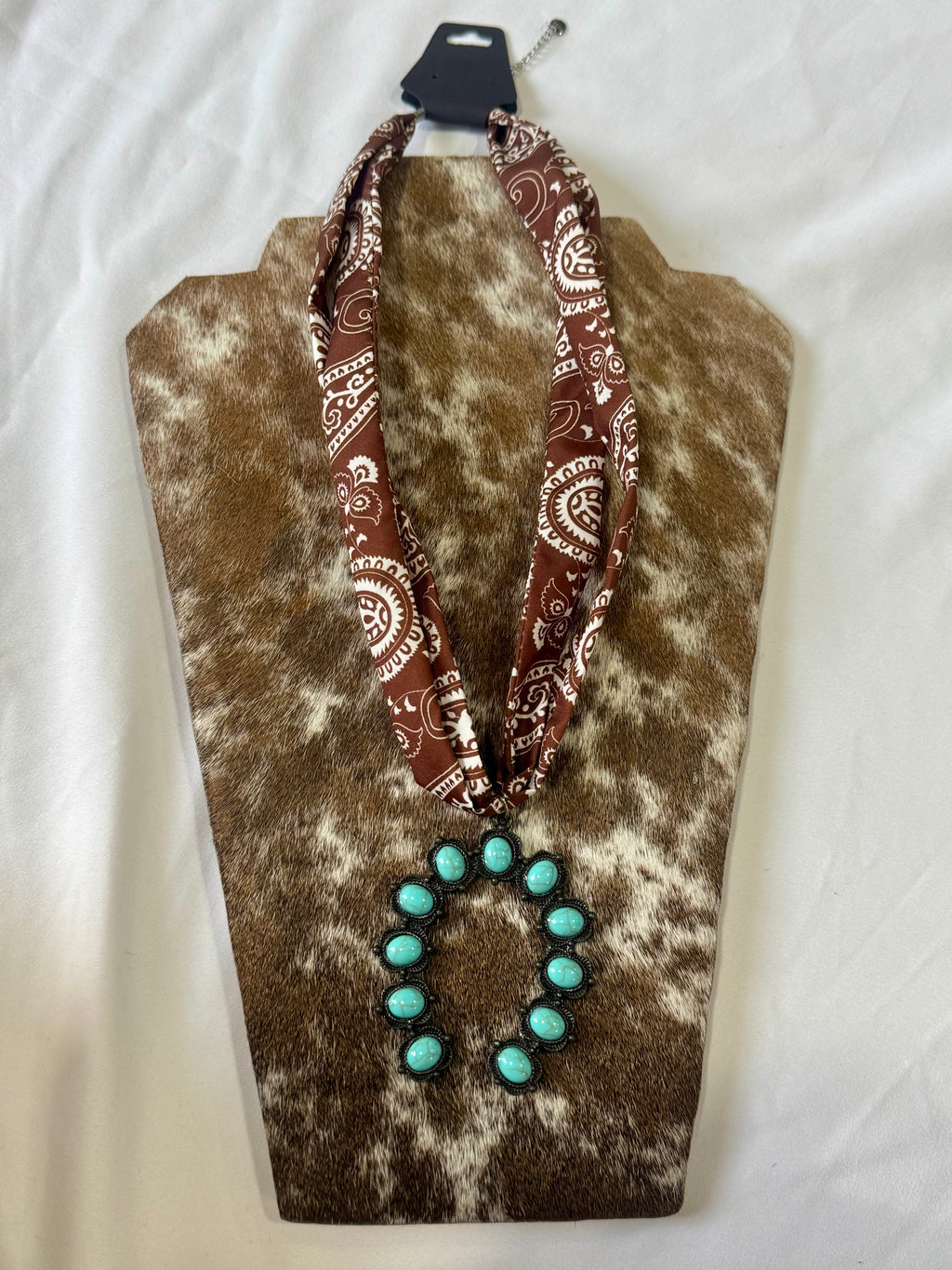 Bandana Necklace w/ Squash Blossom Stone