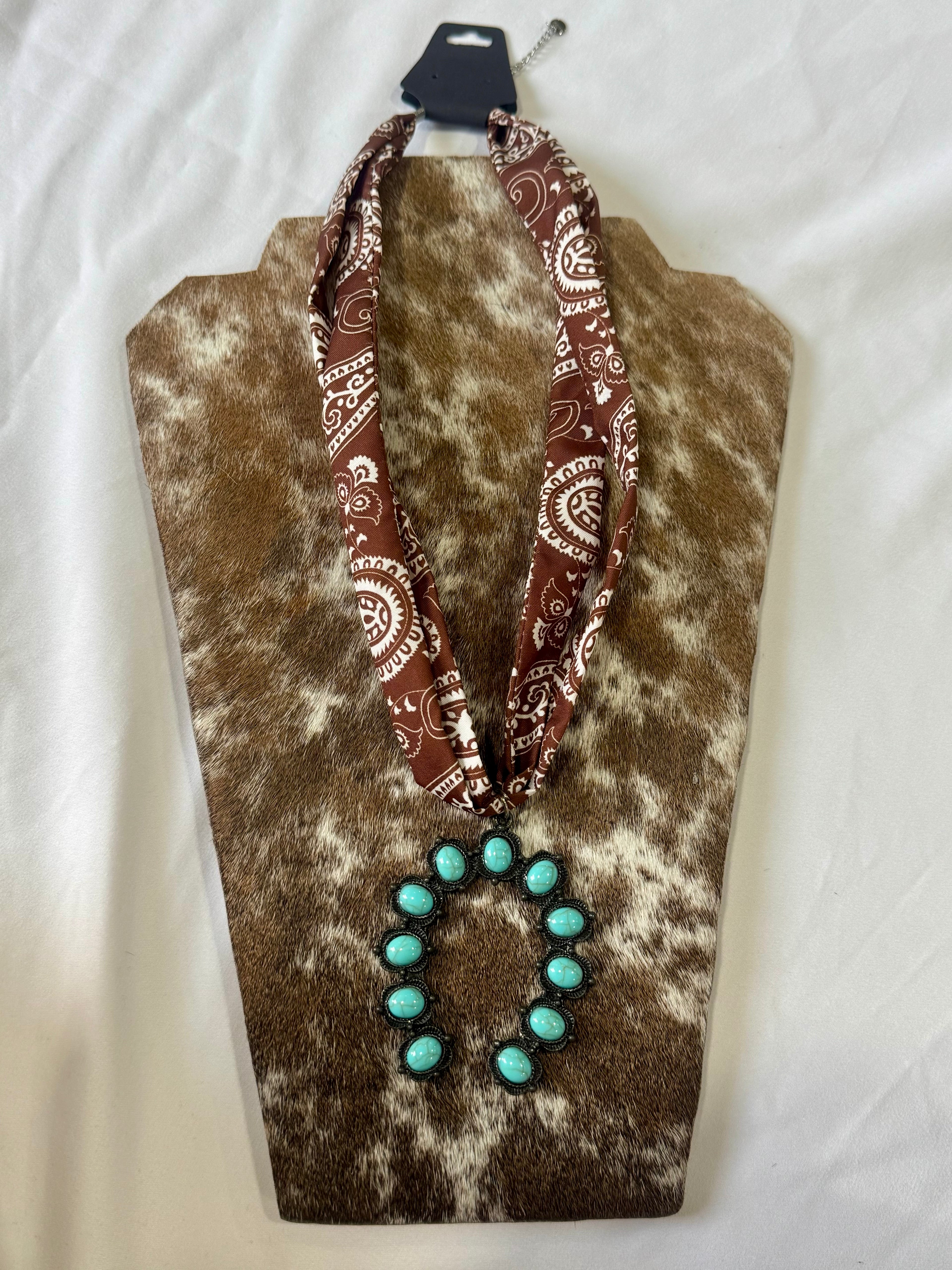 Bandana Necklace w/ Squash Blossom Stone