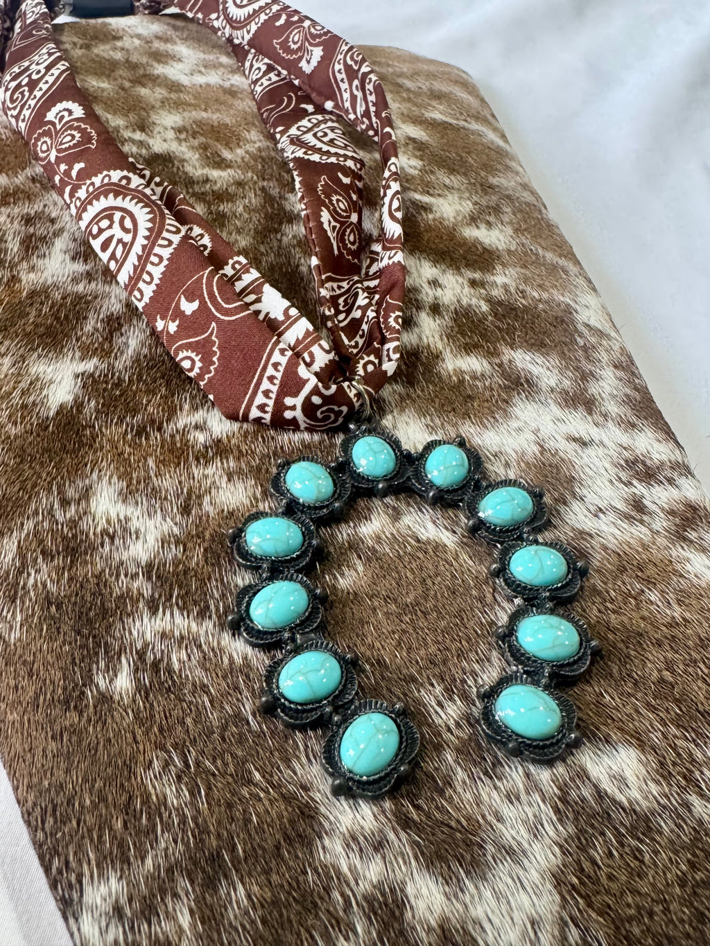 Bandana Necklace w/ Squash Blossom Stone