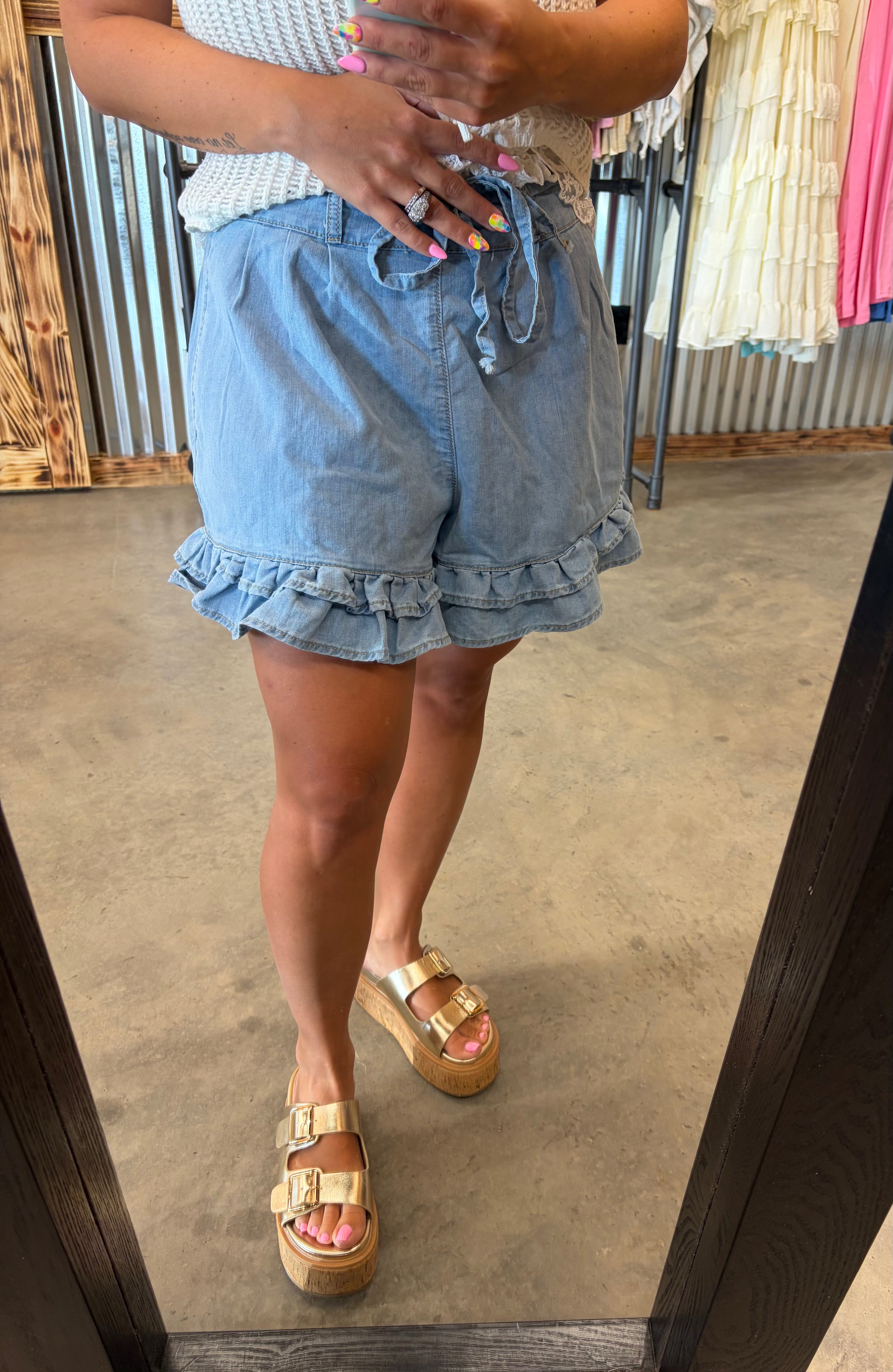 Ruffled Denim Shorts