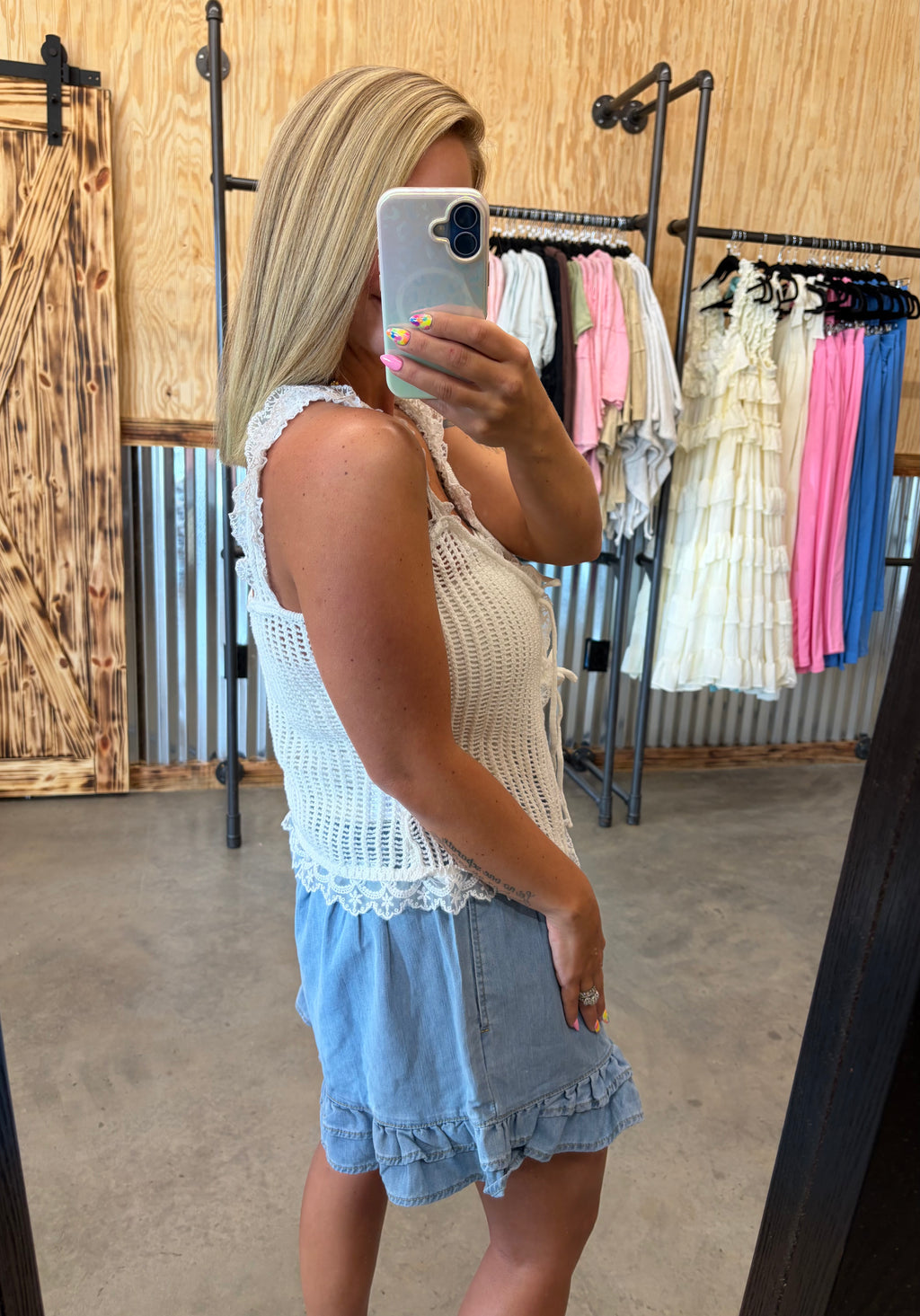 Lace Trim Knit Top