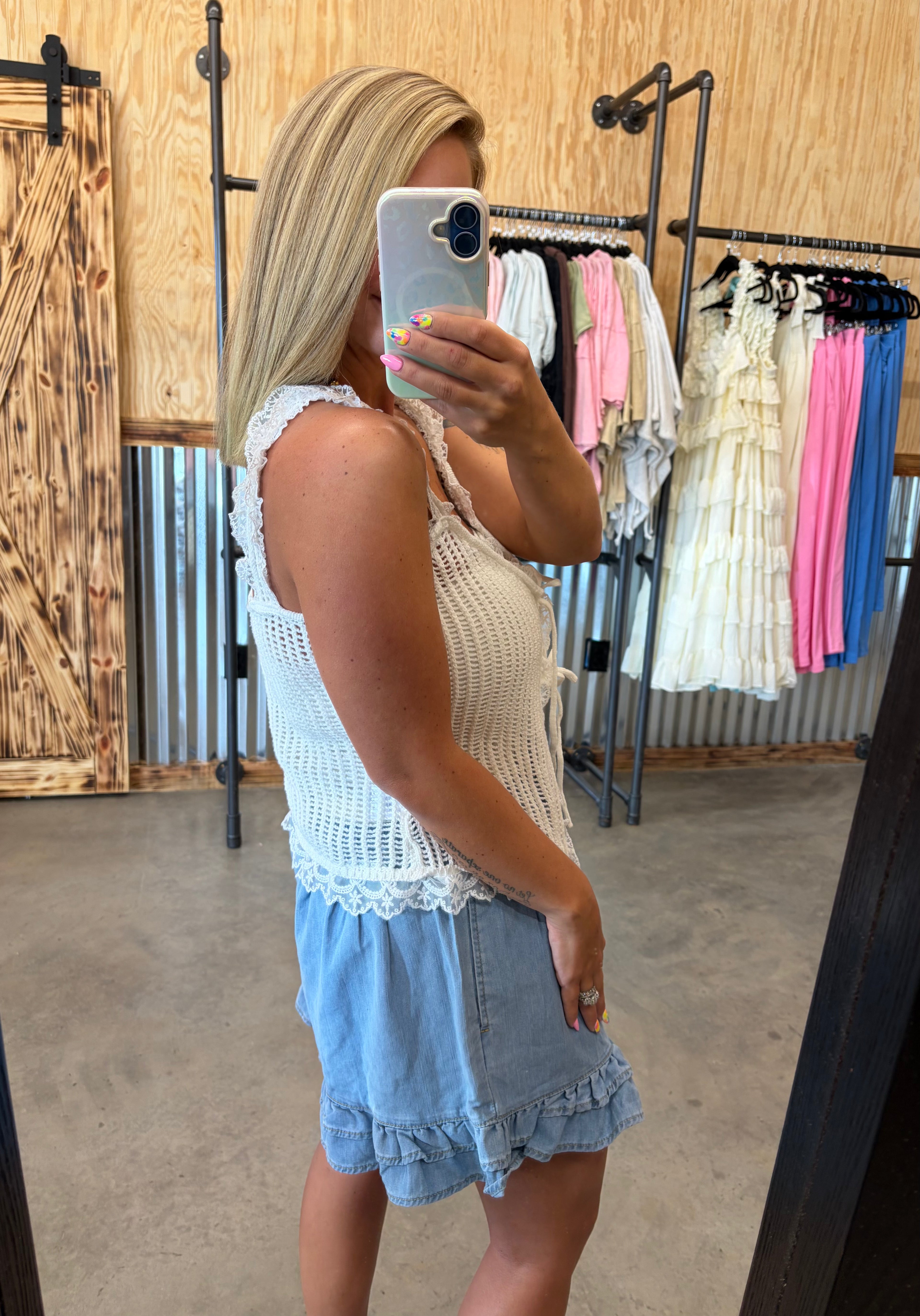 Ruffled Denim Shorts