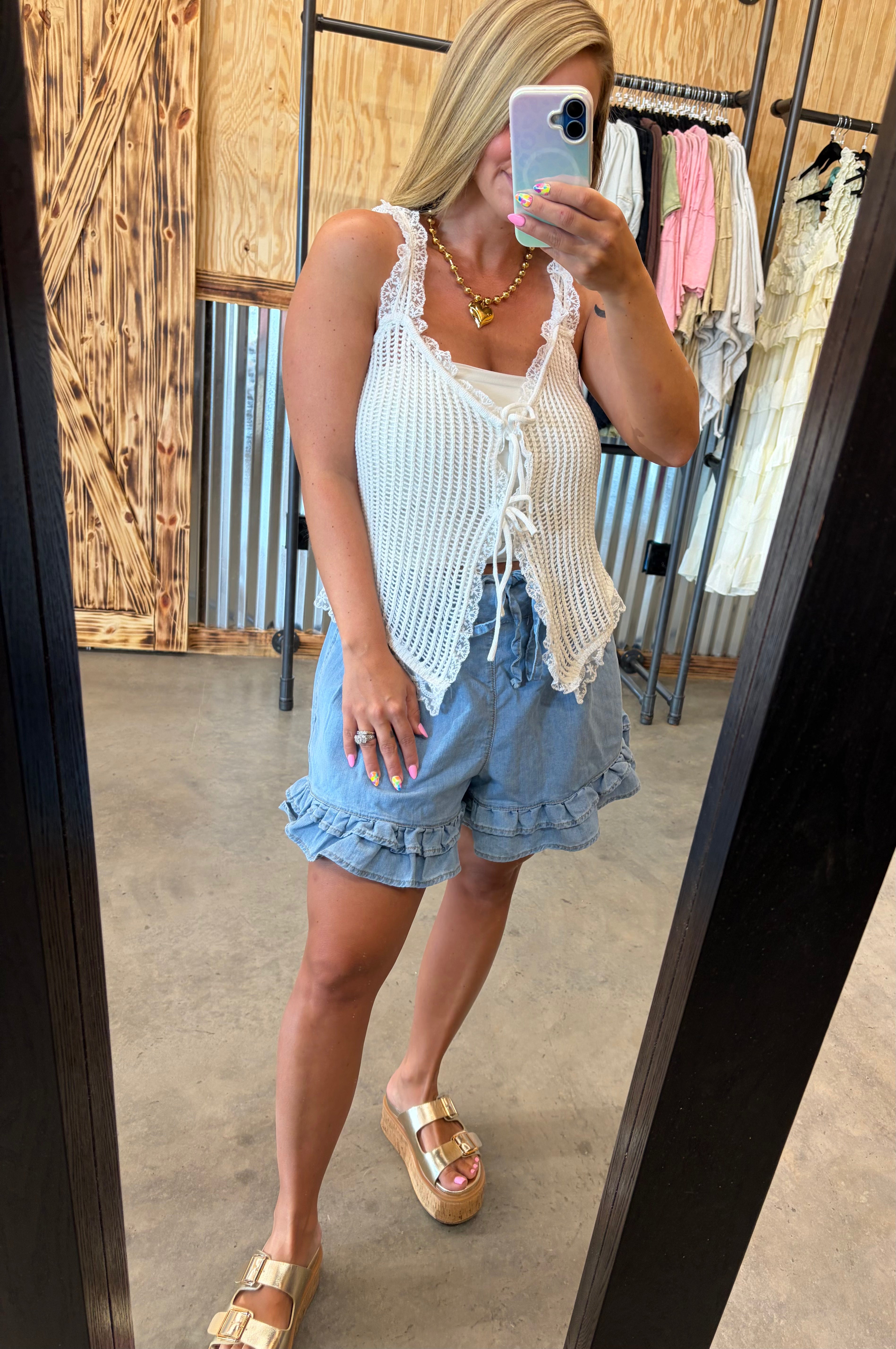 Lace Trim Knit Top