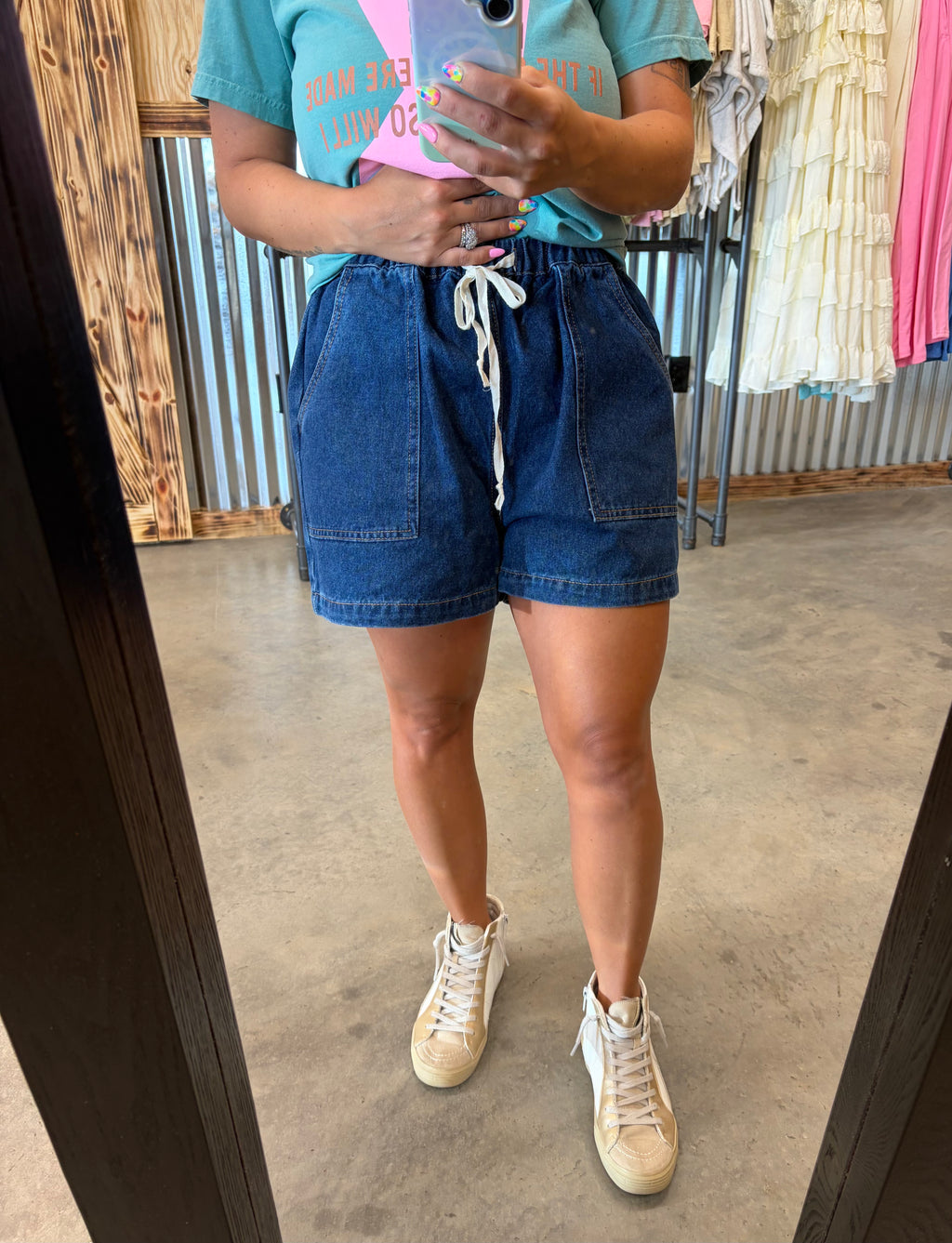 Dark Denim Shorts w/ Drawstring