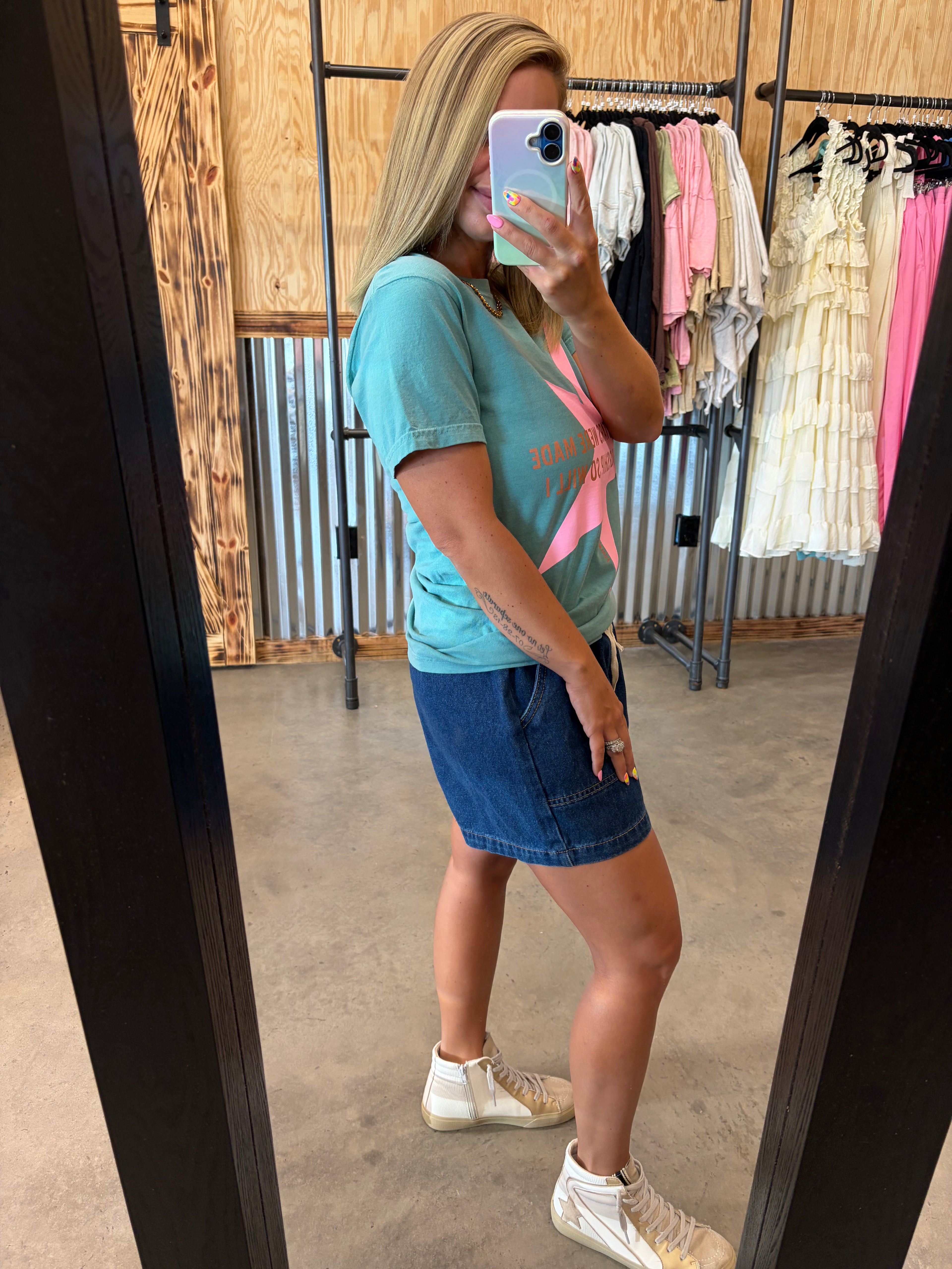 Dark Denim Shorts w/ Drawstring