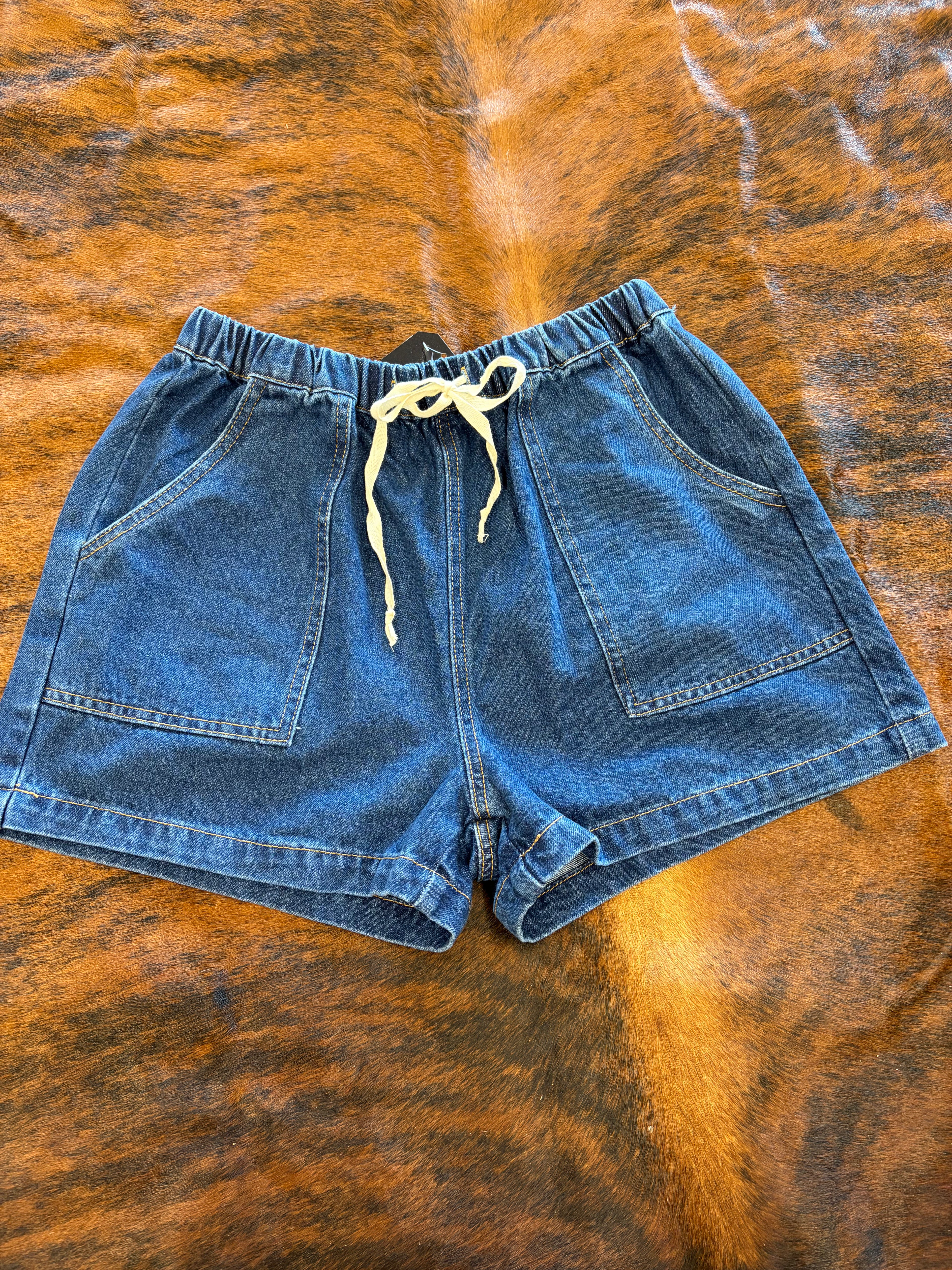 Dark Denim Shorts w/ Drawstring