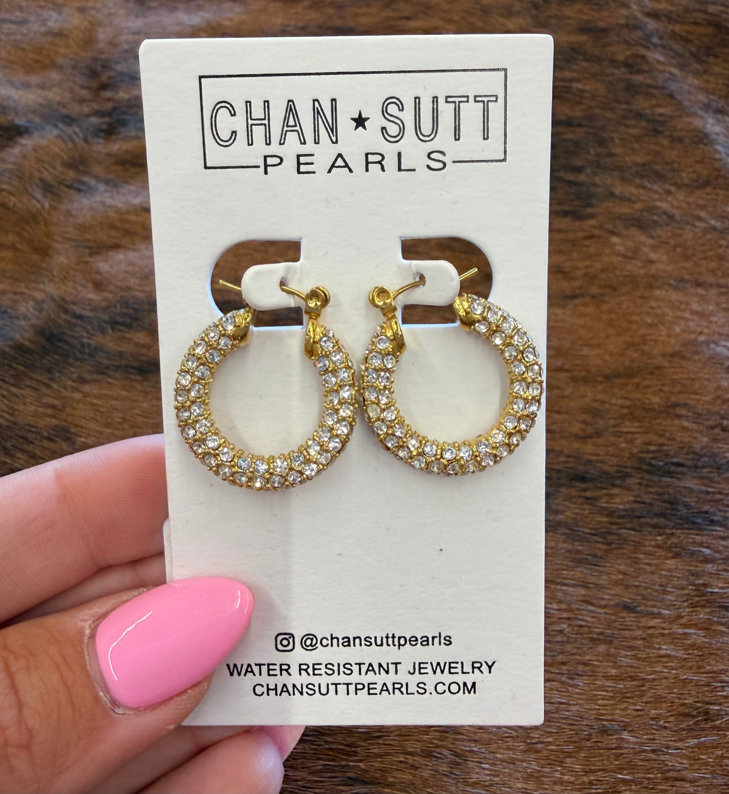 Chansutt Pearls Medium Diamond Hoops