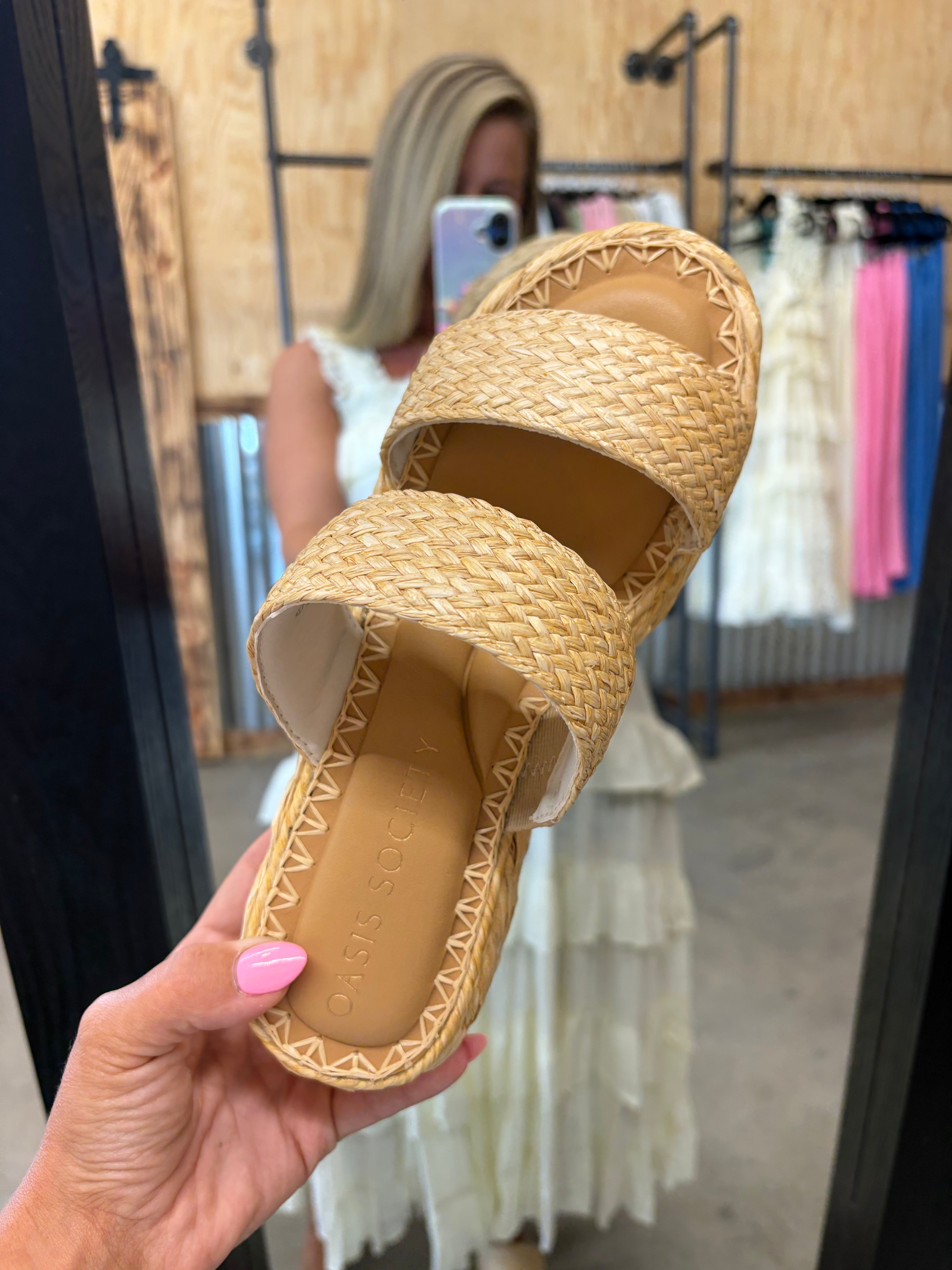 Natural Woven Double Strap Platform Sandals