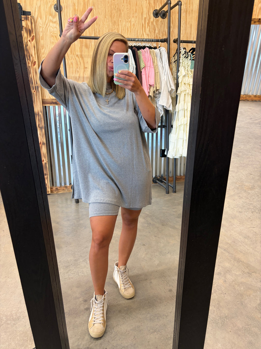 Ribbed Oversized Tee & Biker Short Set