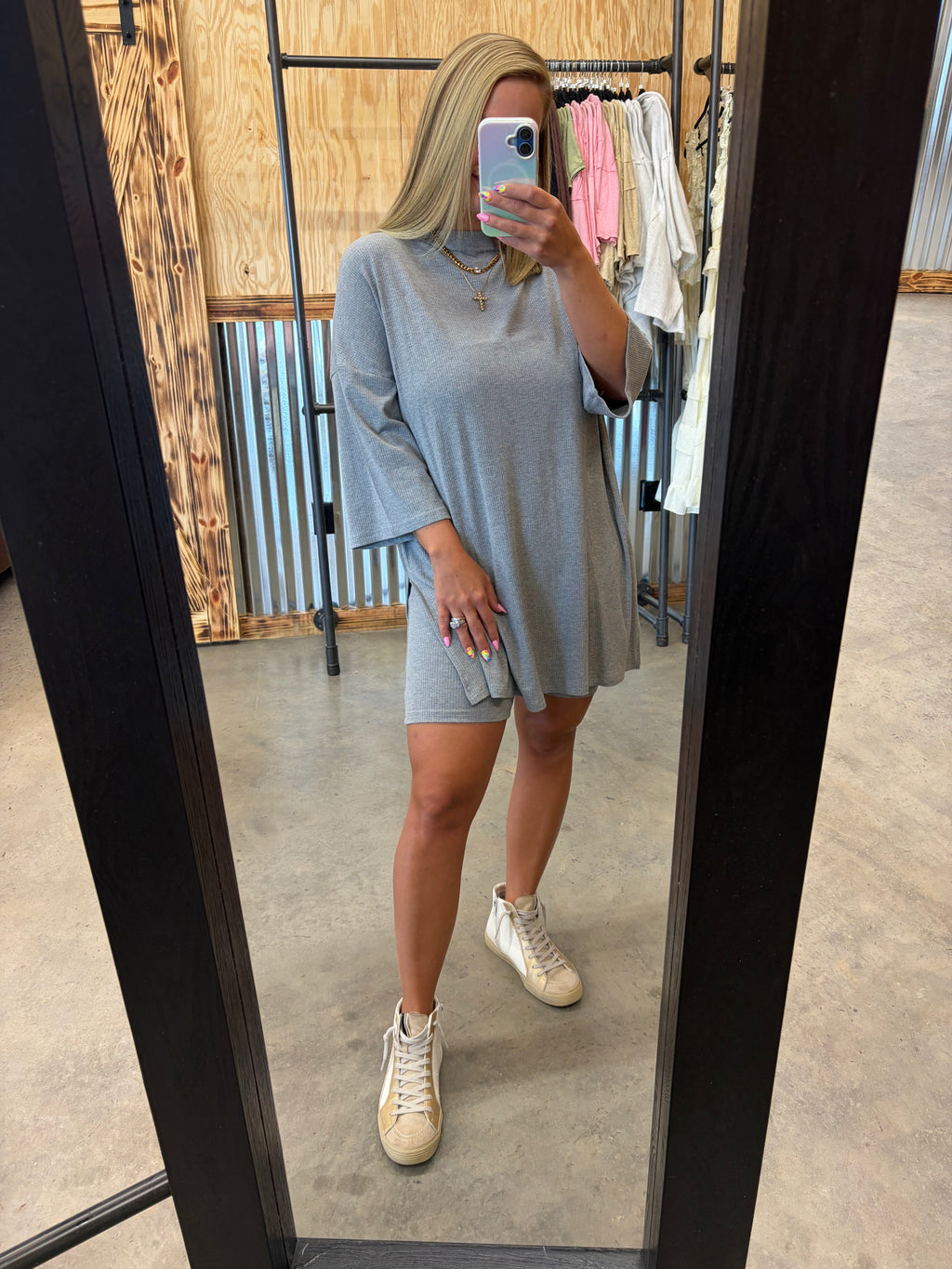 Ribbed Oversized Tee & Biker Short Set